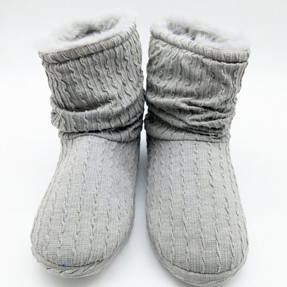 CHARTER CLUB Slouchy fur lined women's bootie slippers - GRAY - Large (9-10) - Picture 1 of 16